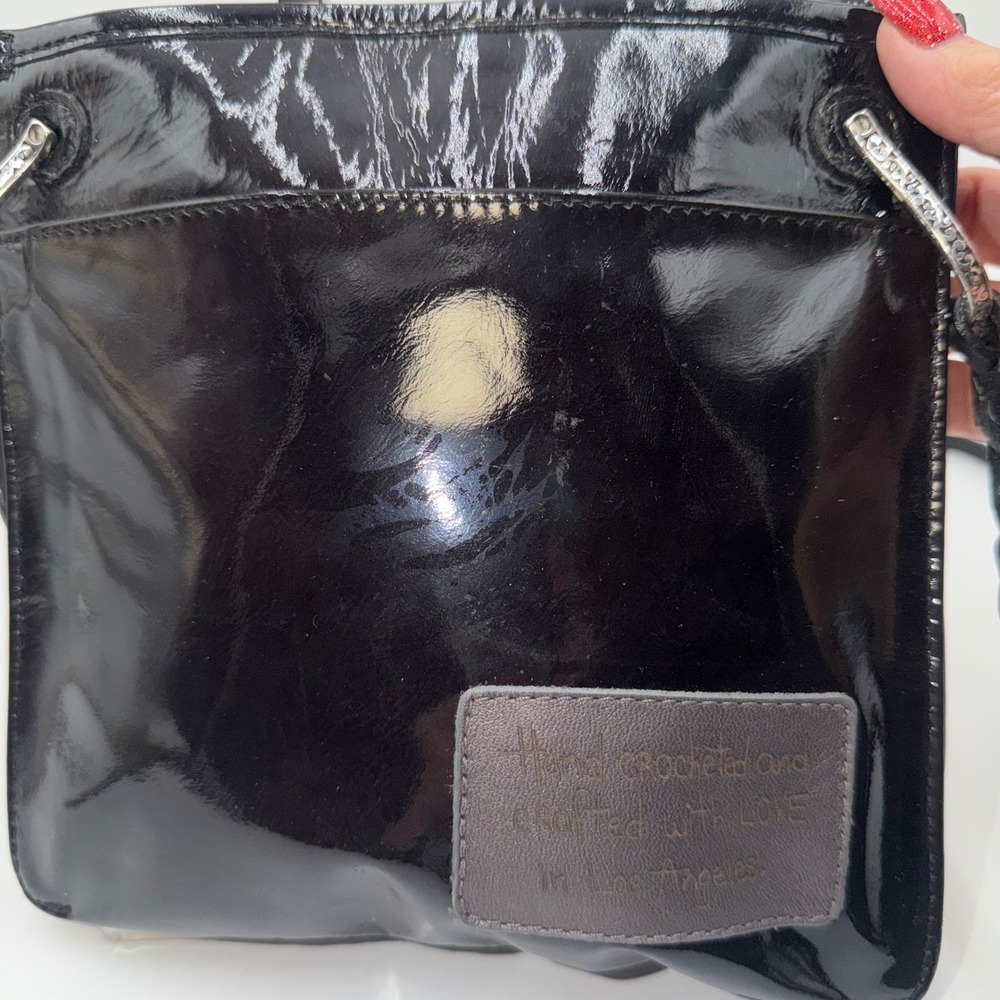 Brighton Black Patent Leather Crochet Square Crossbody Bag Handcrafted LA - Picture 4 of 8